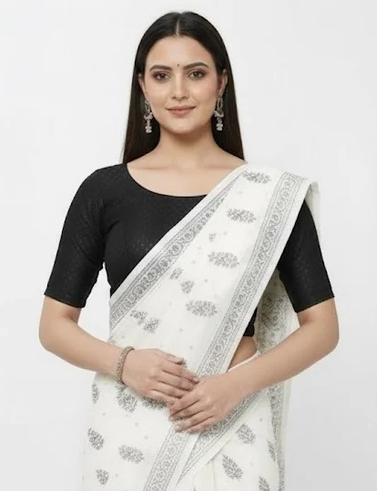 Black Cotton Blouse with Elbow-Length Sleeves
