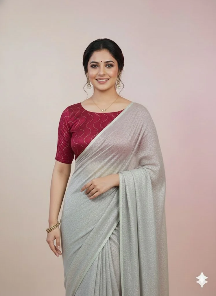 Magenta Boat Neck Blouse with Gold Wavy Zari Embroidery