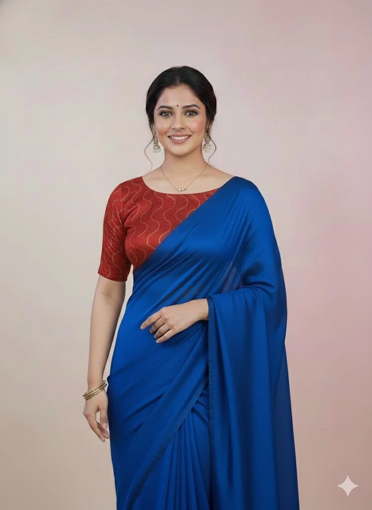 Brick Red Boat Neck Blouse with Gold Wavy Zari Embroidery