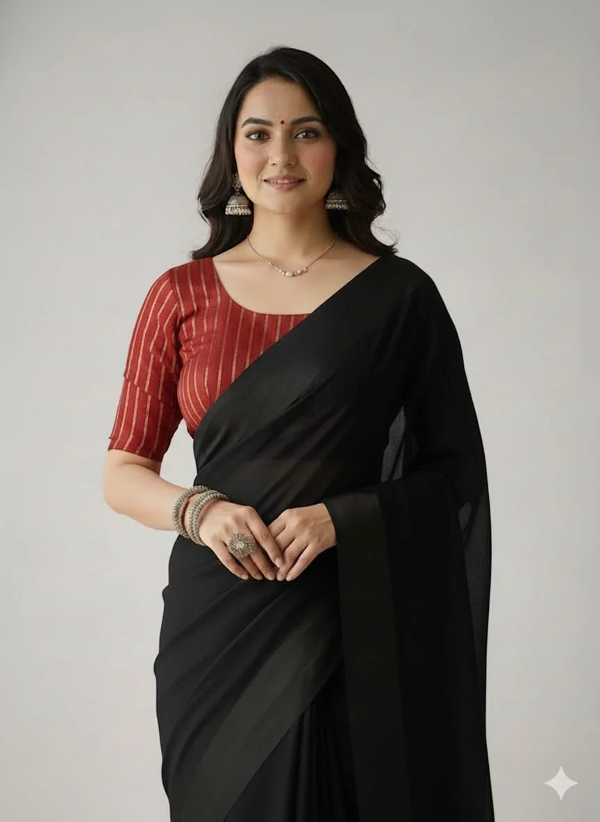 Rust Red Silk Blouse with Vertical Gold Foil Stripes and Boat Neckline