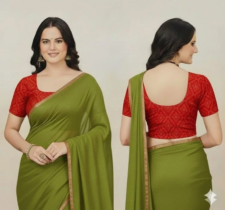 Red Geometric Ajrakh Print Cotton Blouse with Puff Sleeves and Deep U-Back