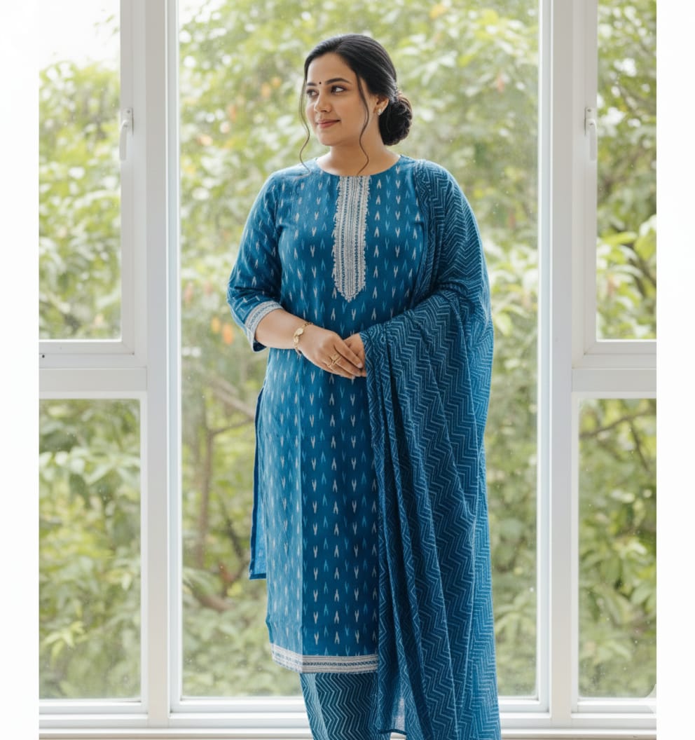 Teal Blue Ikat Print Salwar Suit