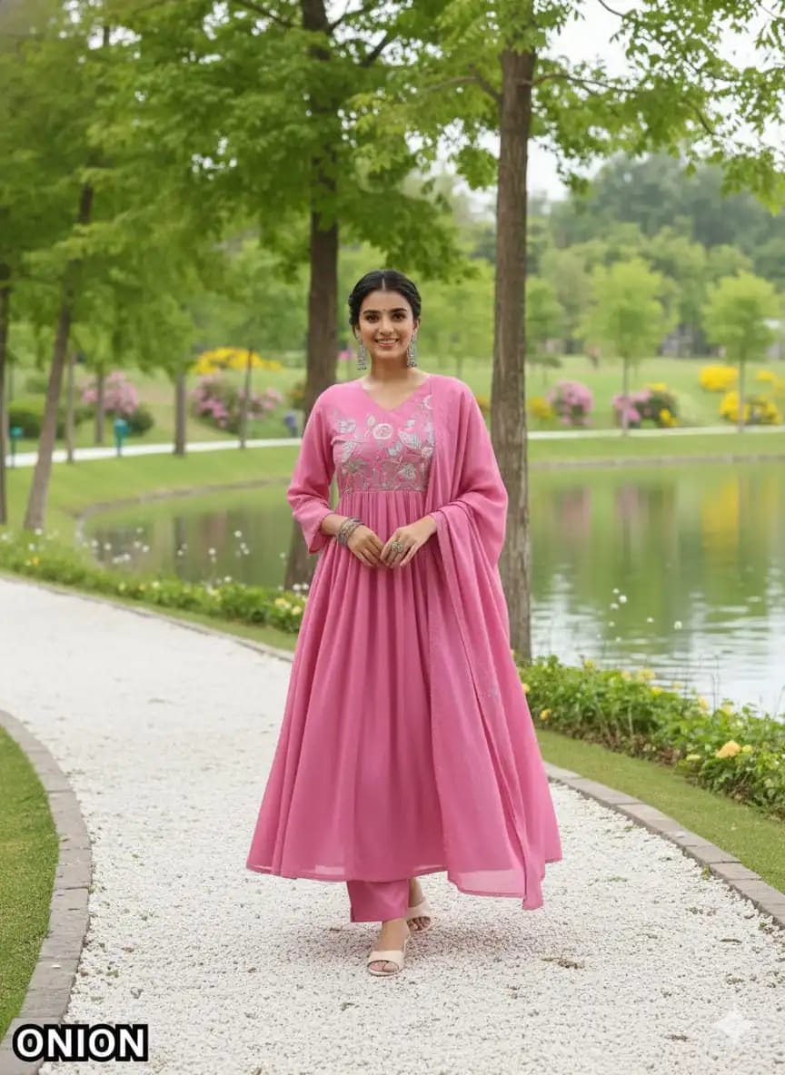 Pink Color Mul Cotton 3 Piece kurti set 