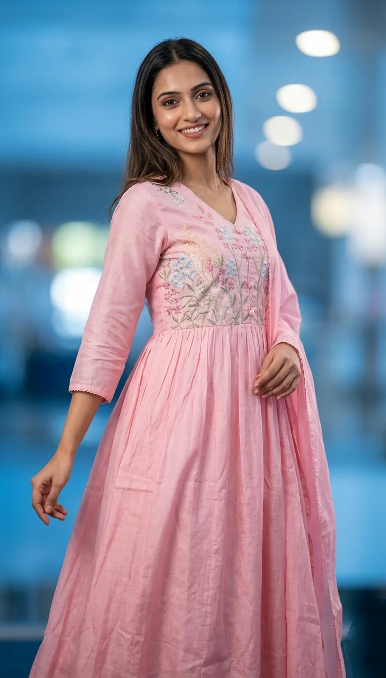 Pink Color Mul Cotton 3 Piece kurti set 