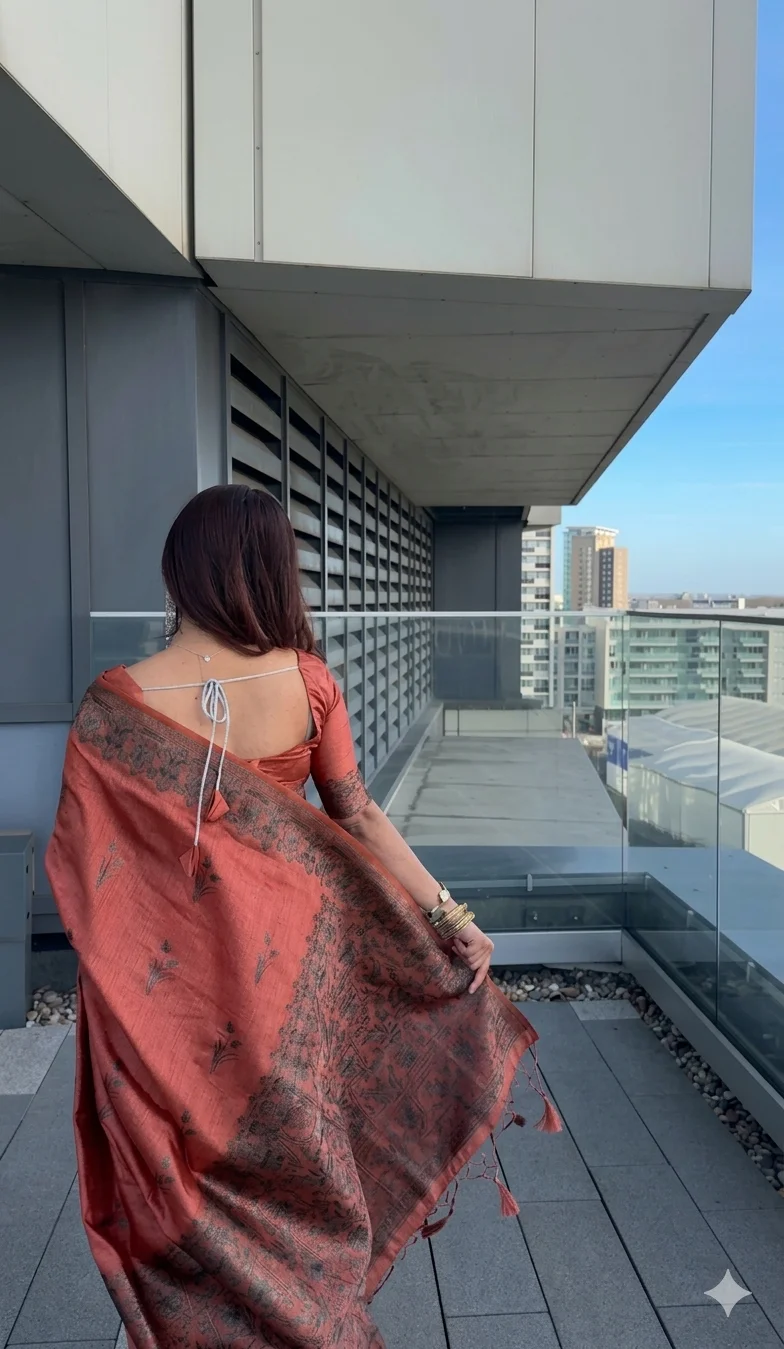 Mauve Georgette Saree with Intricate Silver Floral Border and Matching Blouse - Image 4