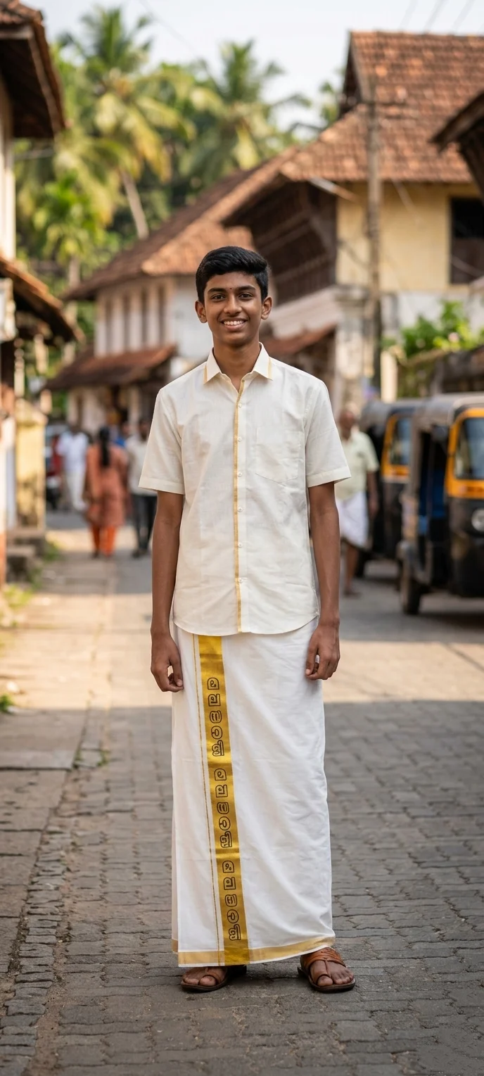 White mundu with golden kasavu border. Mundu only
