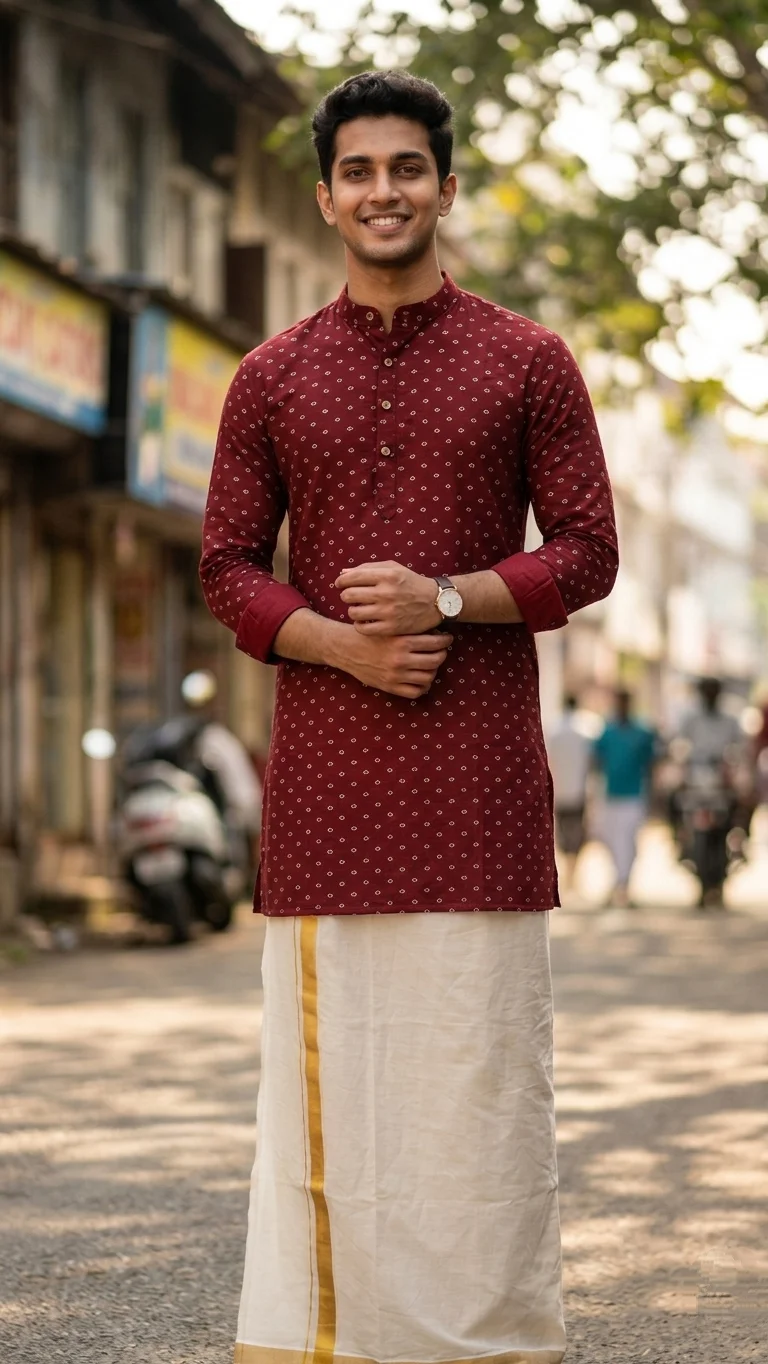 Men's Red Printed Kurta . Kurta only