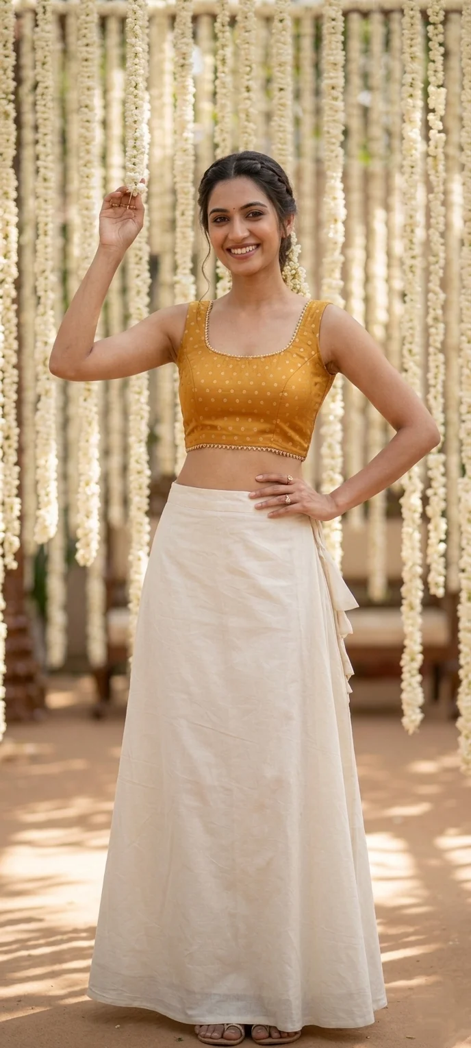 Elegant golden yellow & Gold Butti Print Saree Blouse