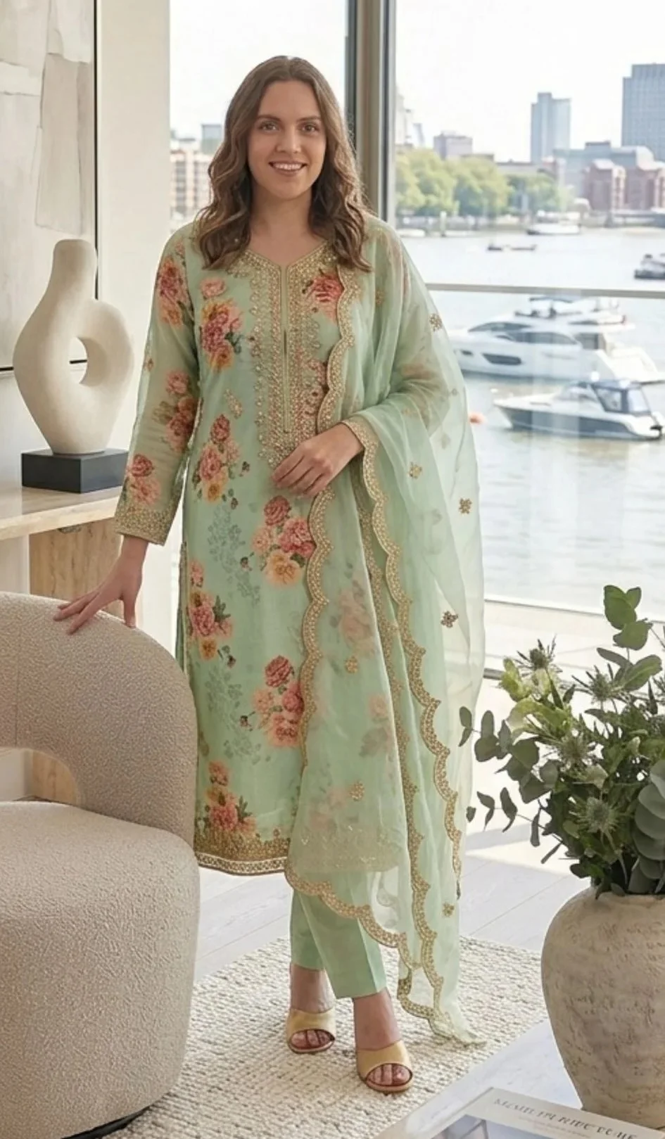 Pastal Pistha Green Embroidered Salwar Suit