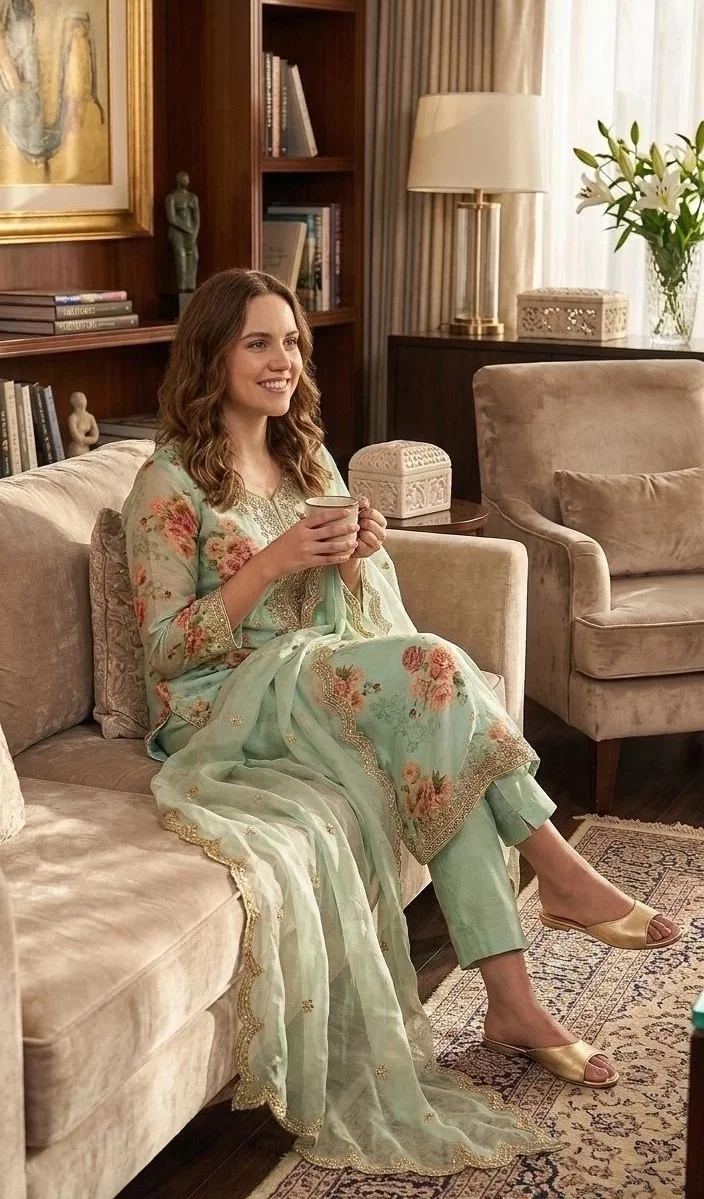 Pastal Pistha Green Embroidered Salwar Suit - Image 2