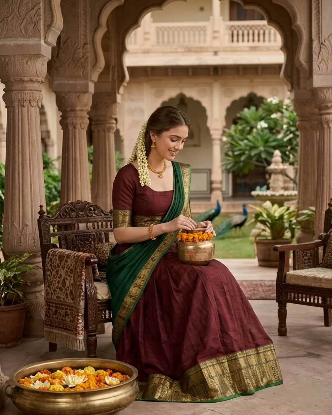 Kanji Cotton Forest Green Dhavani