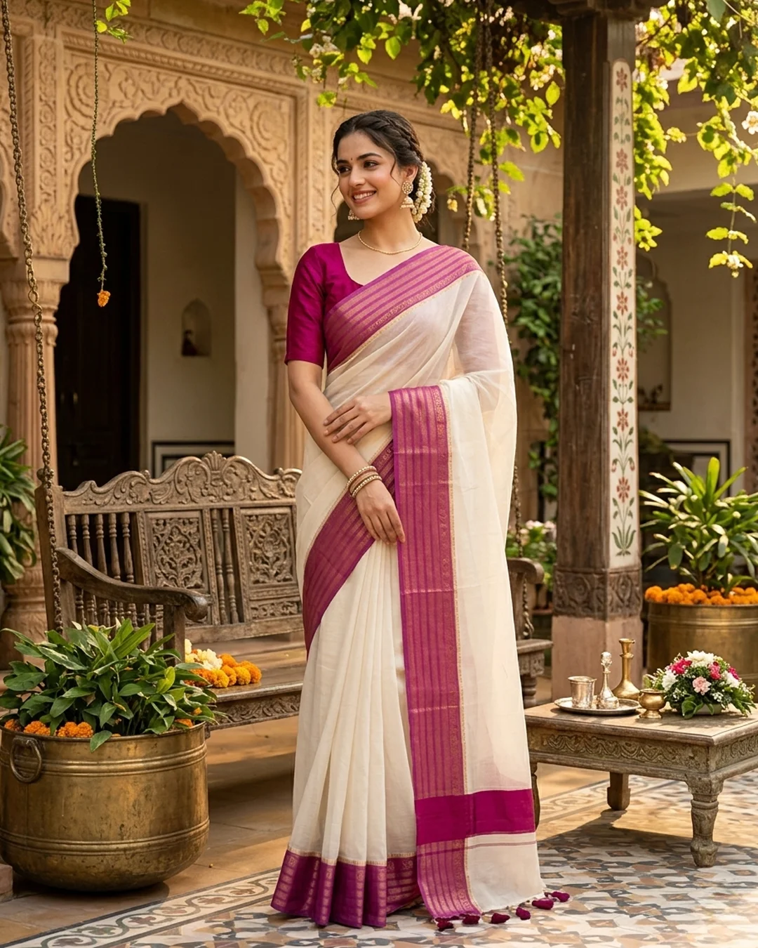 Trending Wine Border Mulcotton Saree