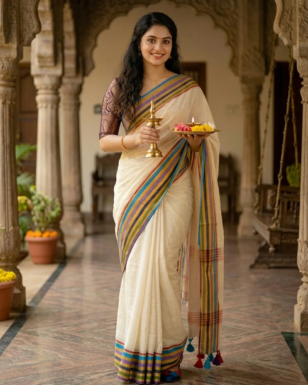 Multi Colour Border Mulcotton Saree