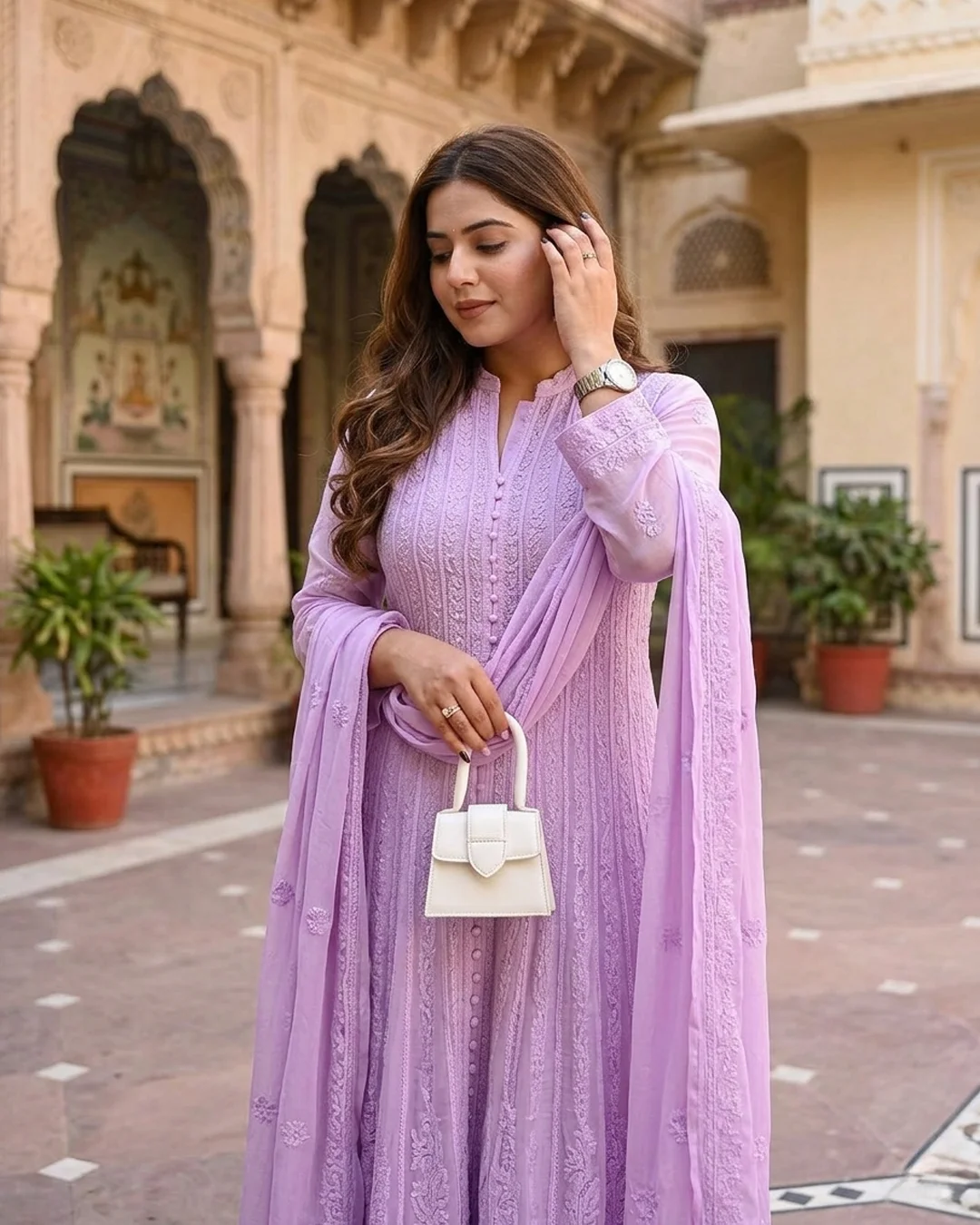 Lavender Chikan Anarkali
