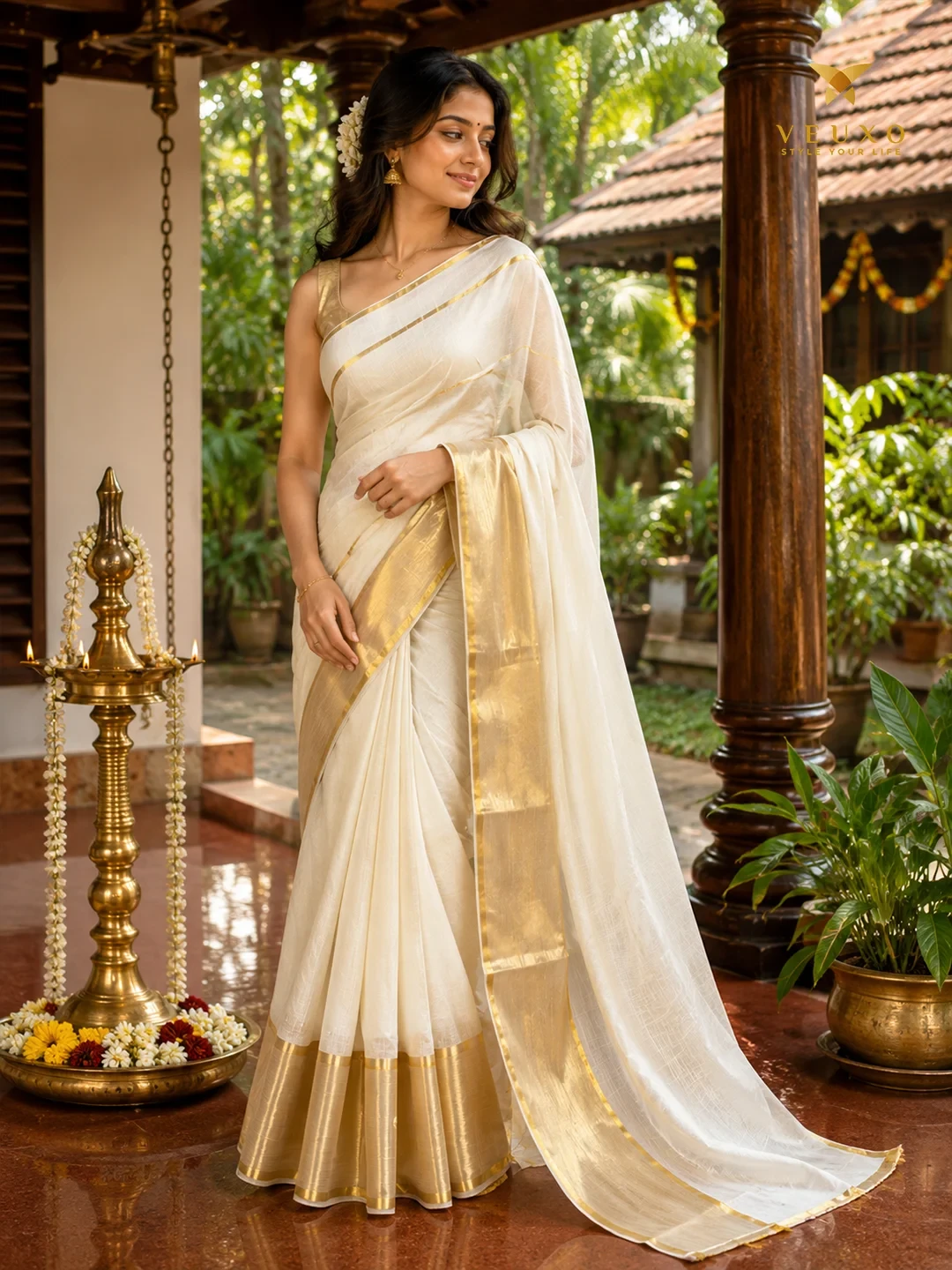 Big boarder Kerala traditional Mulcotton saree
