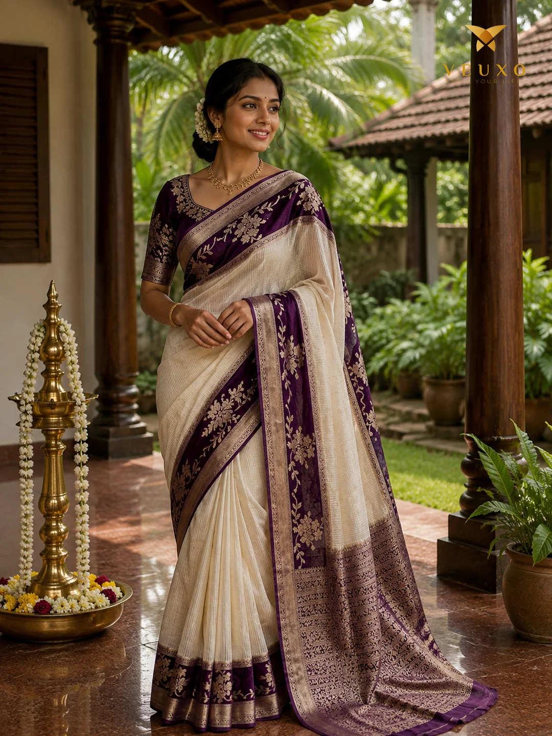 Semi Kathan silk saree with stitched blouse - Image 2