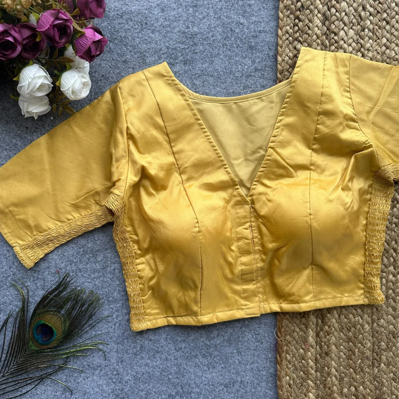 Silk Side Stretchable Blouse Mustard Yellow