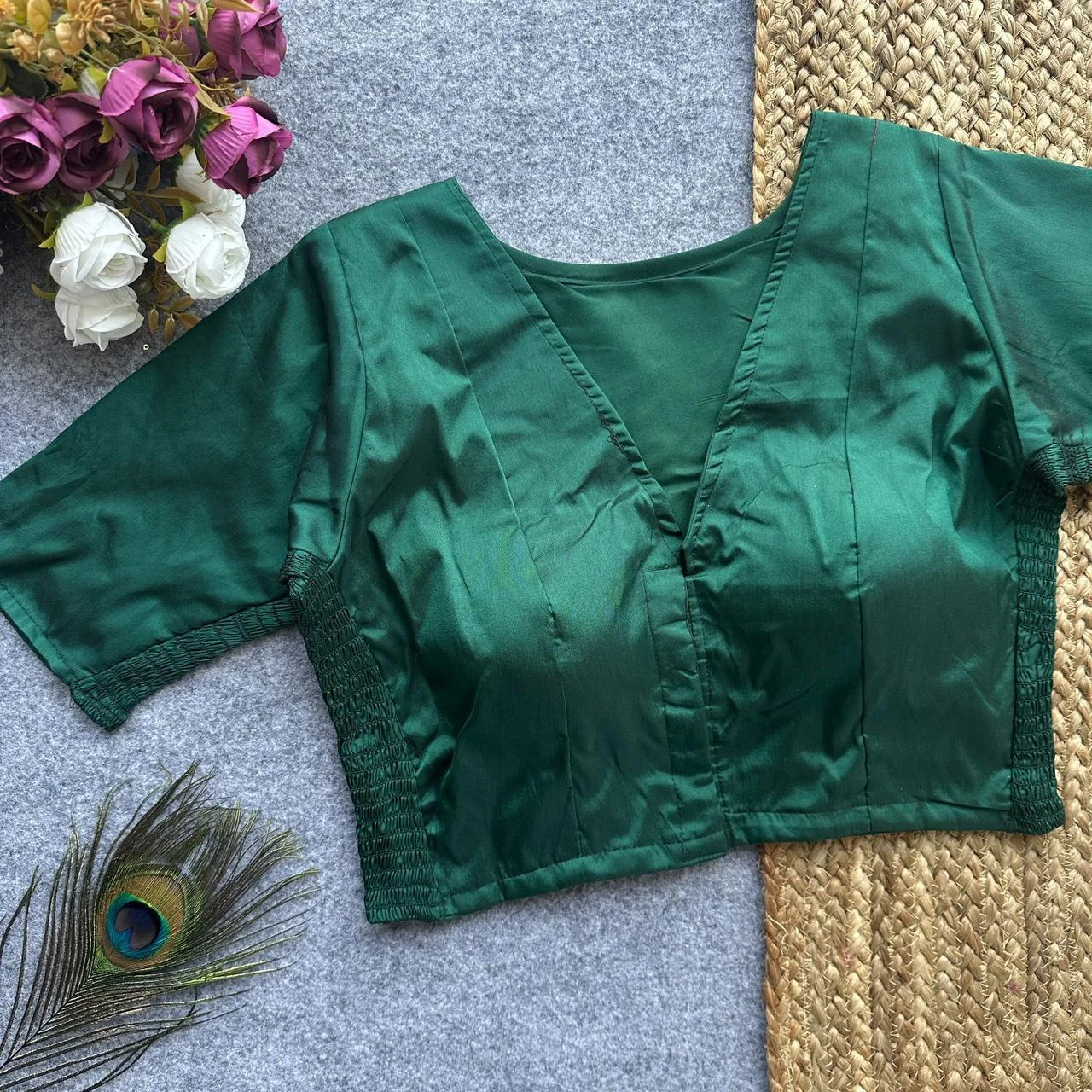 Silk Side Stretchable Blouse Bottle Green
