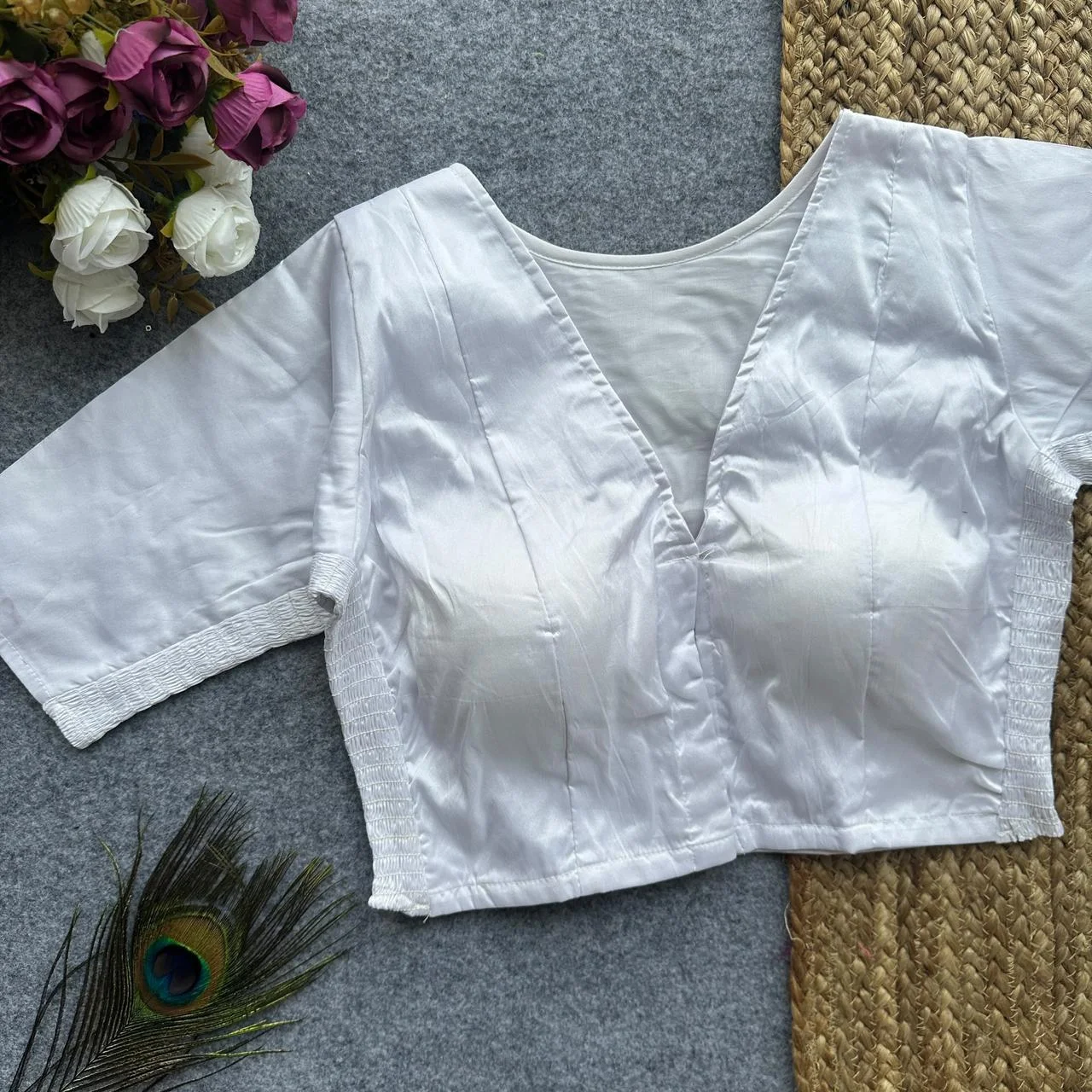 Silk Side Stretchable Blouse White