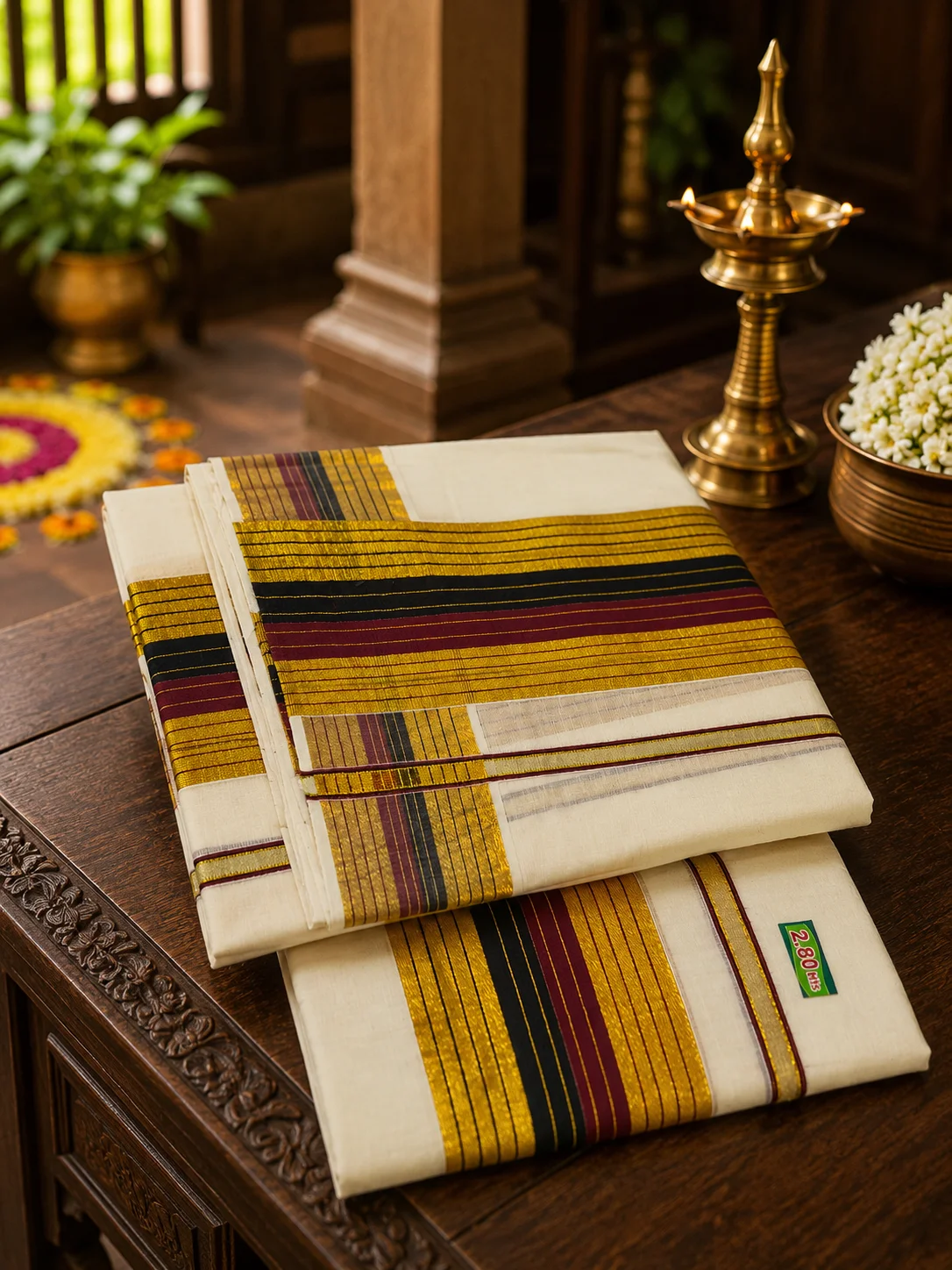 tissue  set mundu Black & Maroon