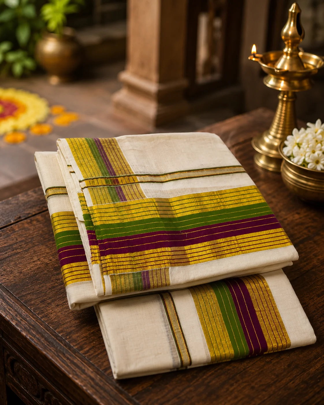Tissue  set mundu Green & Purple