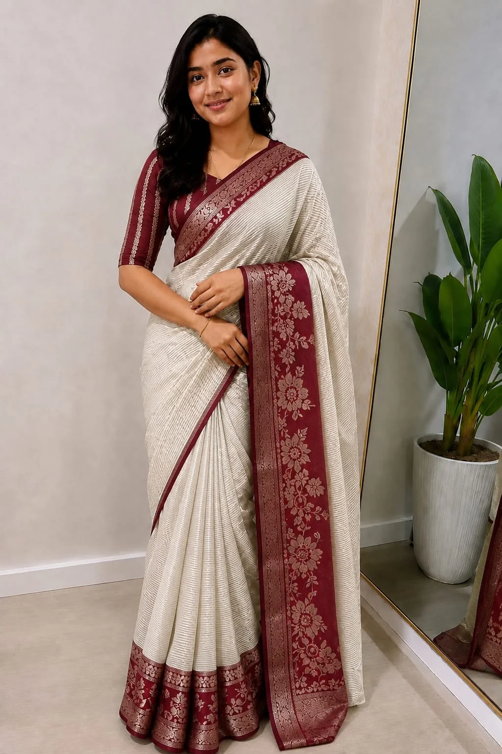 The elegant off white saree