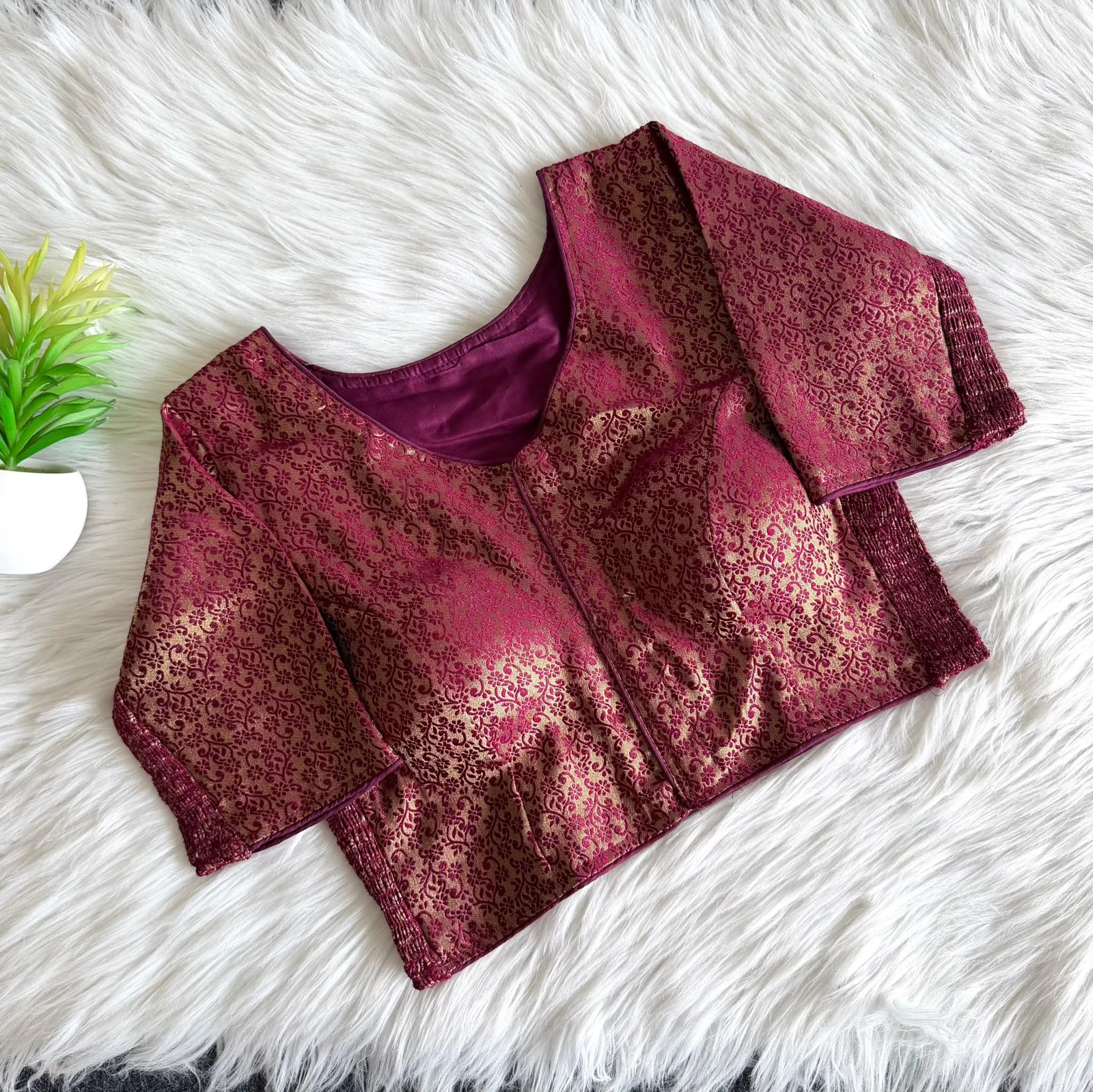 Stretchable Burgundy Floral Bouquet Blouse