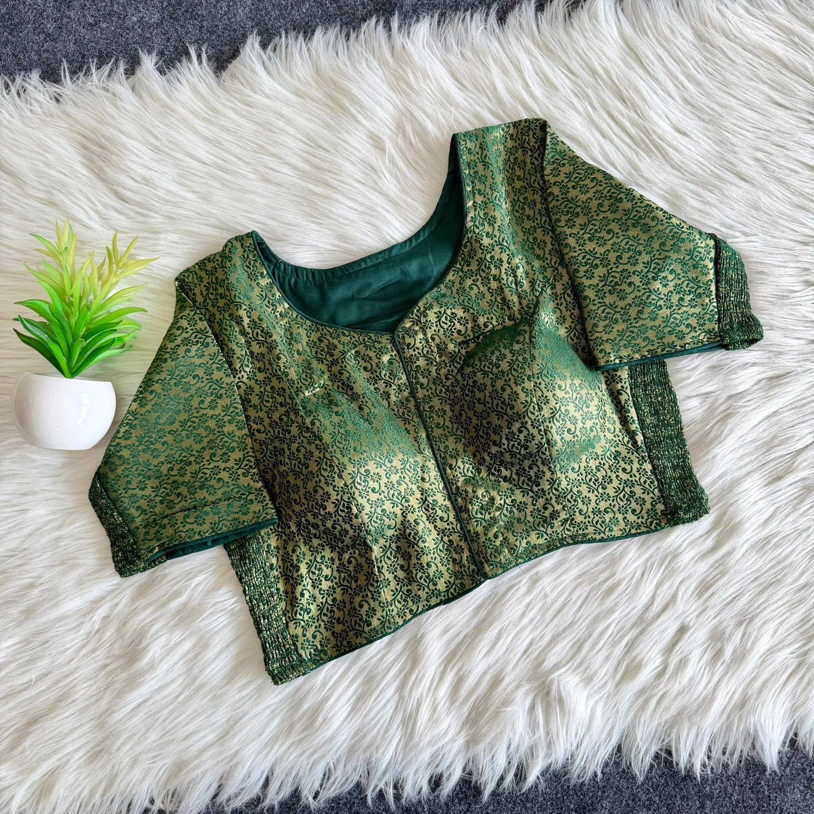 Stretchable Bottle Green Floral Bouquet Blouse