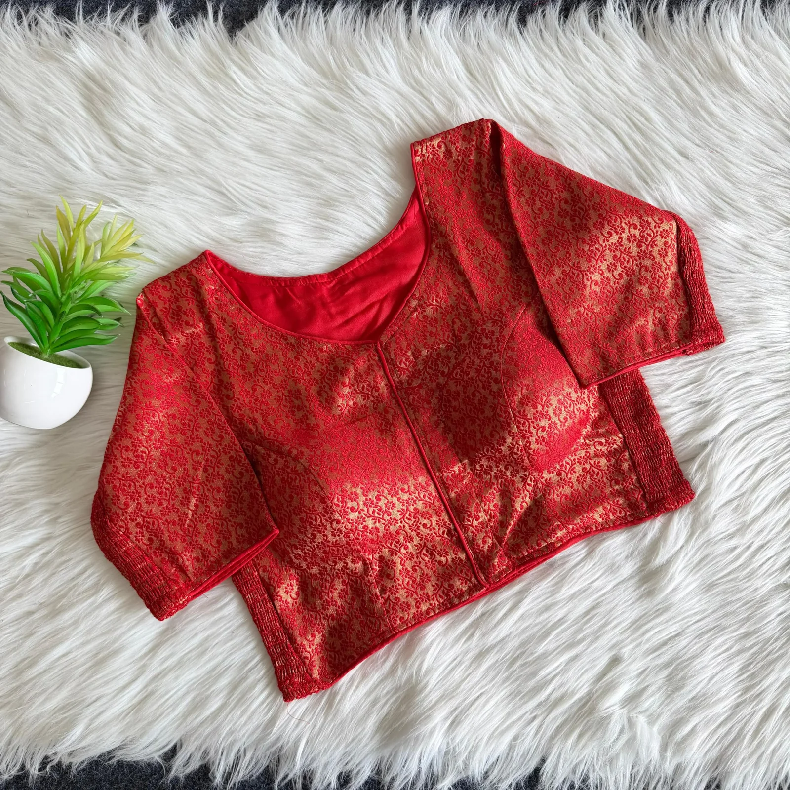 Stretchable Ruby Red Floral Bouquet Blouse